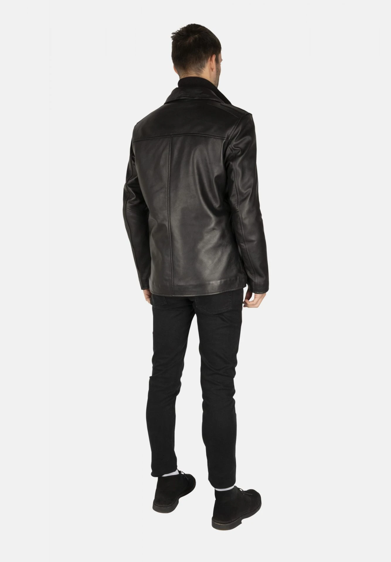 Flex Black Leather Coat – Versatile Parka with Removable Wool Collar | 2-in-1 Men's Leather Jacket - Image 2