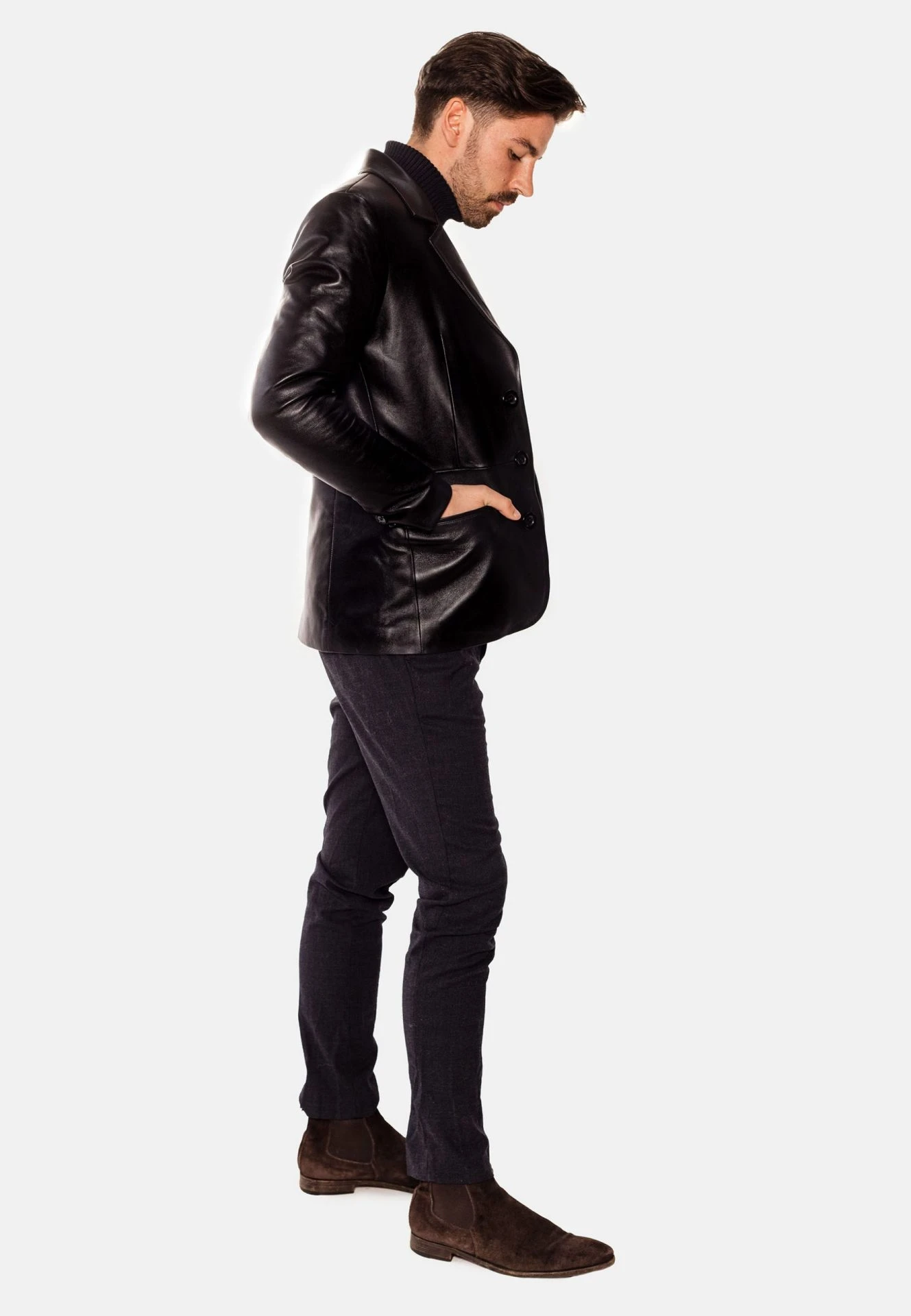 Hype Black Leather Blazer – Premium Men's Lambskin Jacket - Image 2