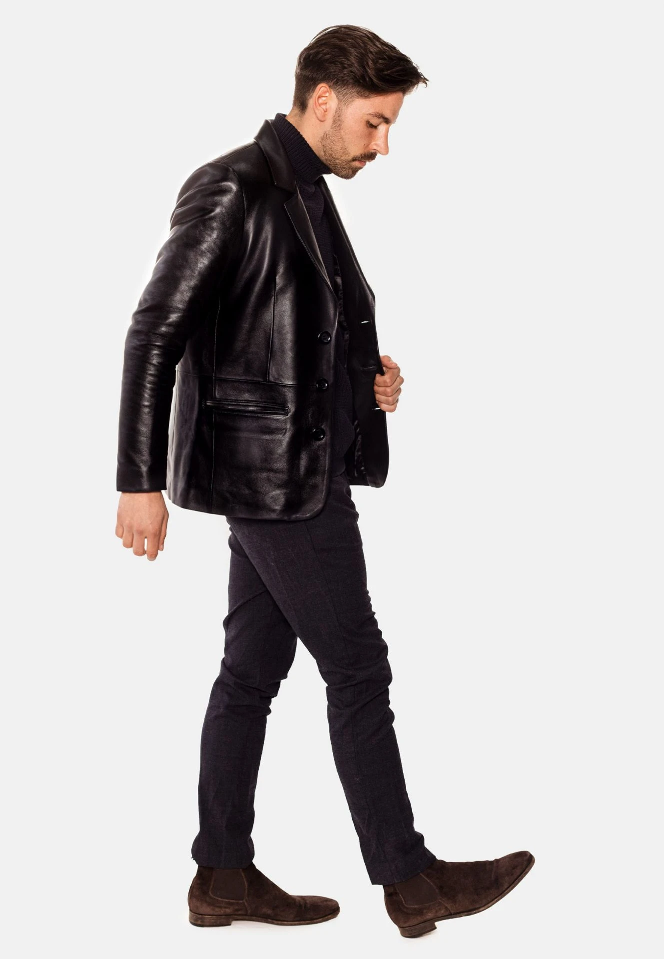 Hype Black Leather Blazer – Premium Men's Lambskin Jacket - Image 4