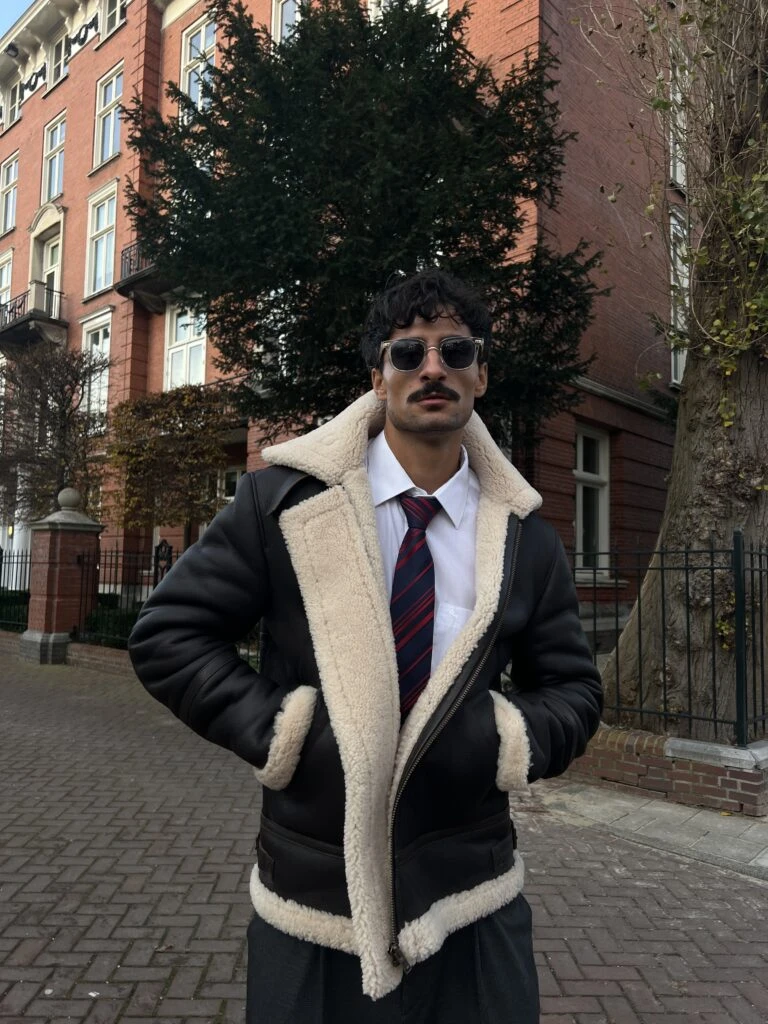 Men’s Shearling Jacket – The Hunter – Dark Brown Lambskin & White Wool Winter Jacket - Image 2