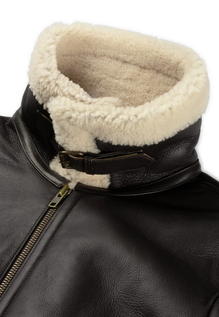 Men’s Shearling Jacket – The Hunter – Dark Brown Lambskin & White Wool Winter Jacket - Image 3
