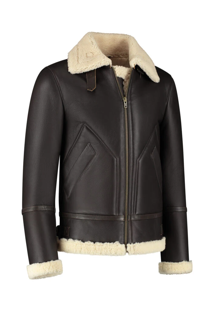 Men’s Shearling Jacket – The Hunter – Dark Brown Lambskin & White Wool Winter Jacket - Image 5