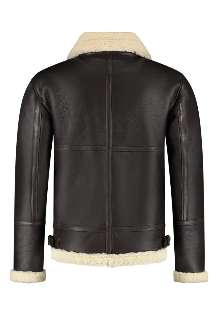 Men’s Shearling Jacket – The Hunter – Dark Brown Lambskin & White Wool Winter Jacket - Image 6