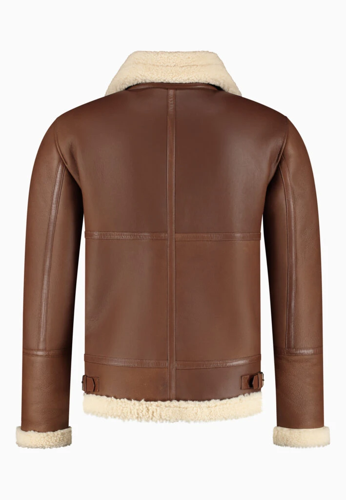 Men’s Shearling Jacket – The Hunter – Cognac Brown Lambskin & White Wool Winter Jacket - Image 2