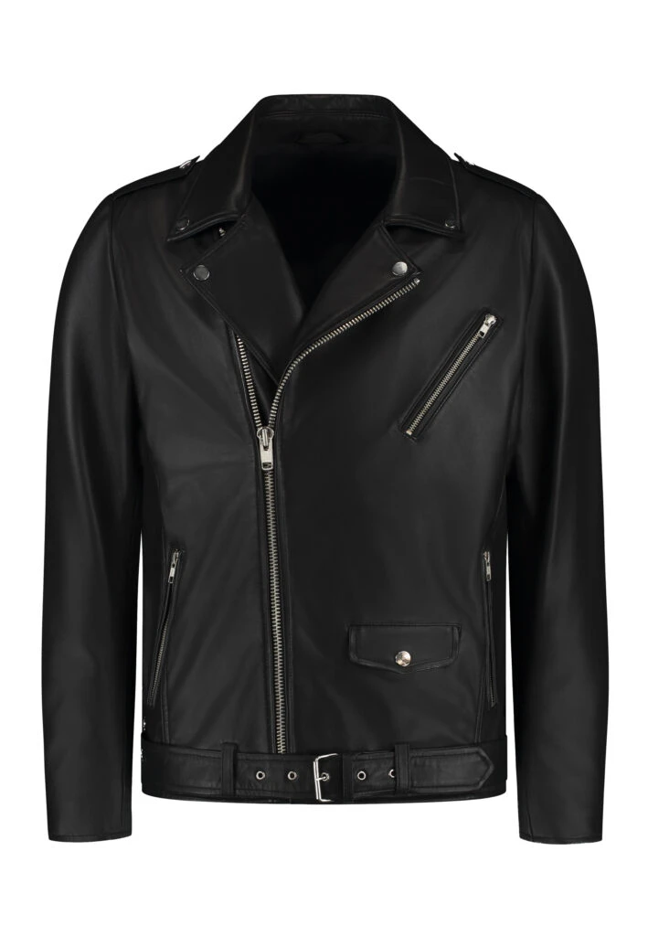 Odin Perfecto Black Leather Biker Jacket – Classic Belted Asymmetric Style - Image 3