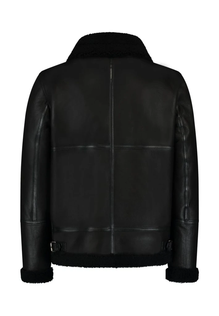 Men’s Shearling Jacket – The Hunter – Luxury Lambskin & Wool Winter Jacket – Black - Image 2