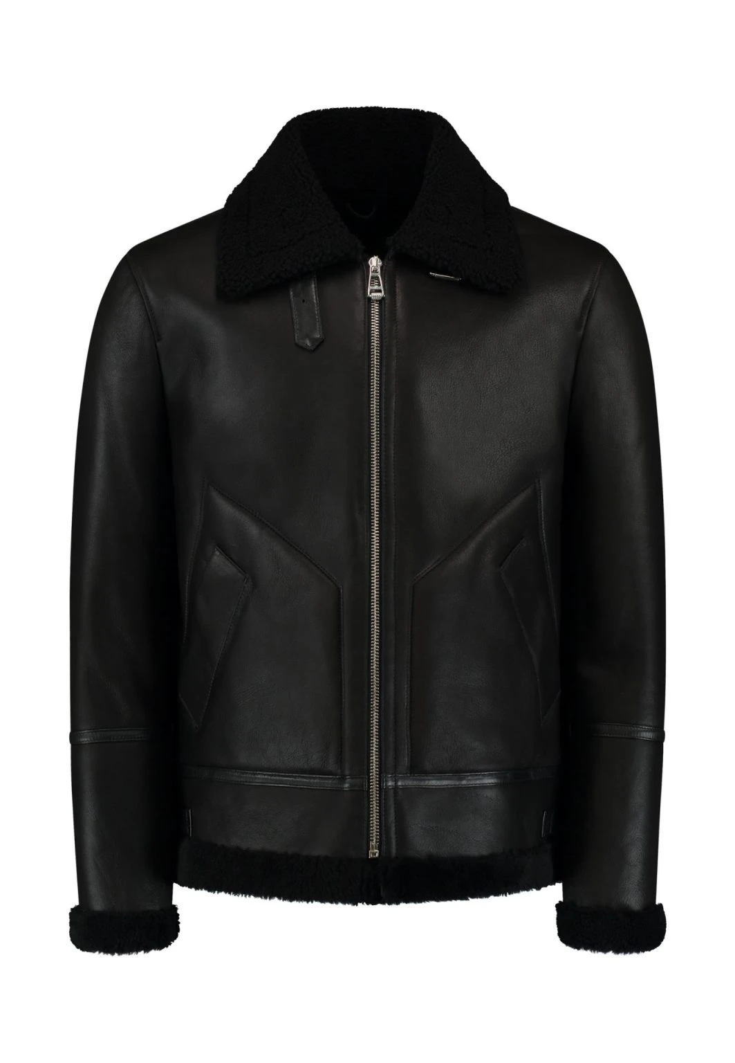 Men’s Shearling Jacket – The Hunter – Luxury Lambskin & Wool Winter Jacket – Black - Image 3