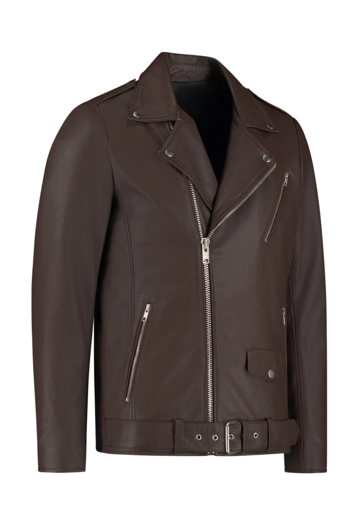 Odin Perfecto Brown Leather Biker Jacket – Classic Belted Asymmetric Style - Image 2