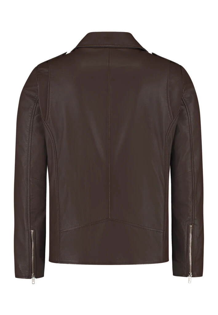 Odin Perfecto Brown Leather Biker Jacket – Classic Belted Asymmetric Style - Image 3