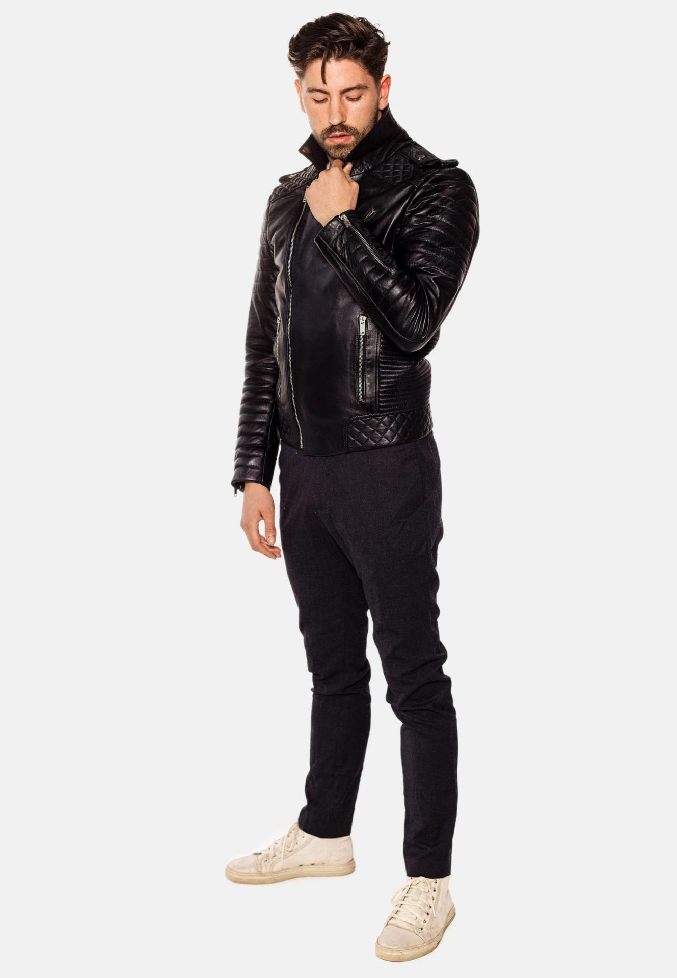 Jordan Perfecto Men's Black Leather Jacket – Classic Biker with Asymmetric Zipper - Image 4