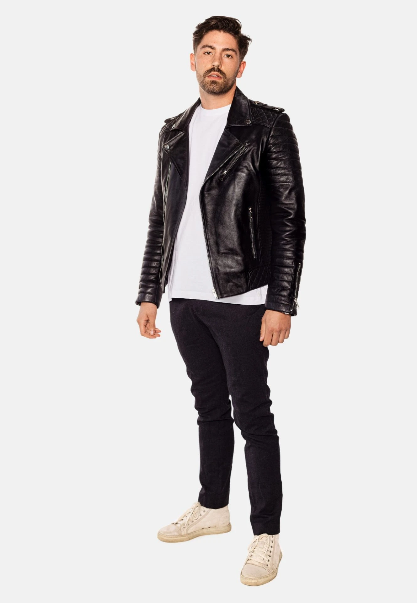 Jordan Perfecto Men's Black Leather Jacket – Classic Biker with Asymmetric Zipper - Image 5