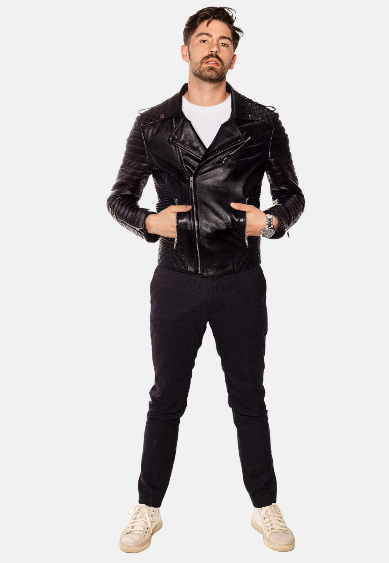 Jordan Perfecto Men's Black Leather Jacket – Classic Biker with Asymmetric Zipper - Image 6