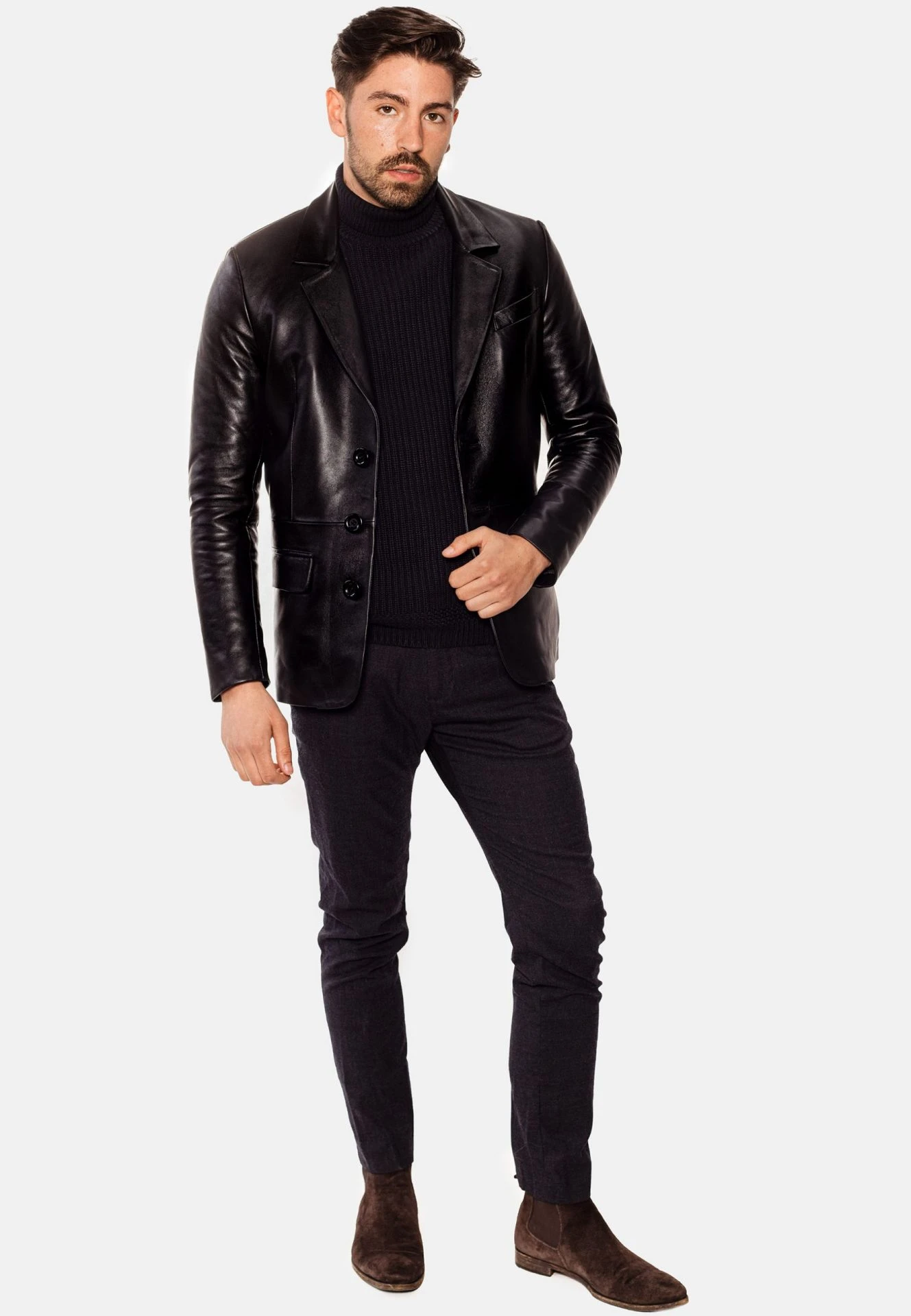 Hype Black Leather Blazer – Premium Men's Lambskin Jacket - Image 6