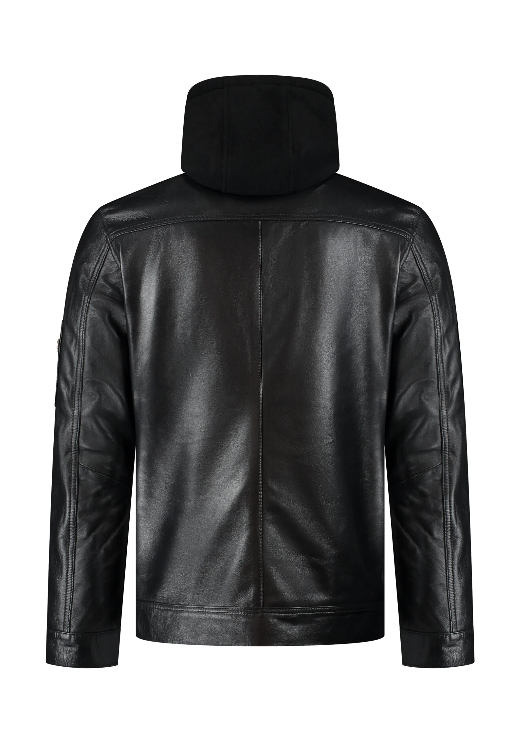 The Voyageur Black Leather Jacket – Fitted Design with Removable Wool Hood - Image 3