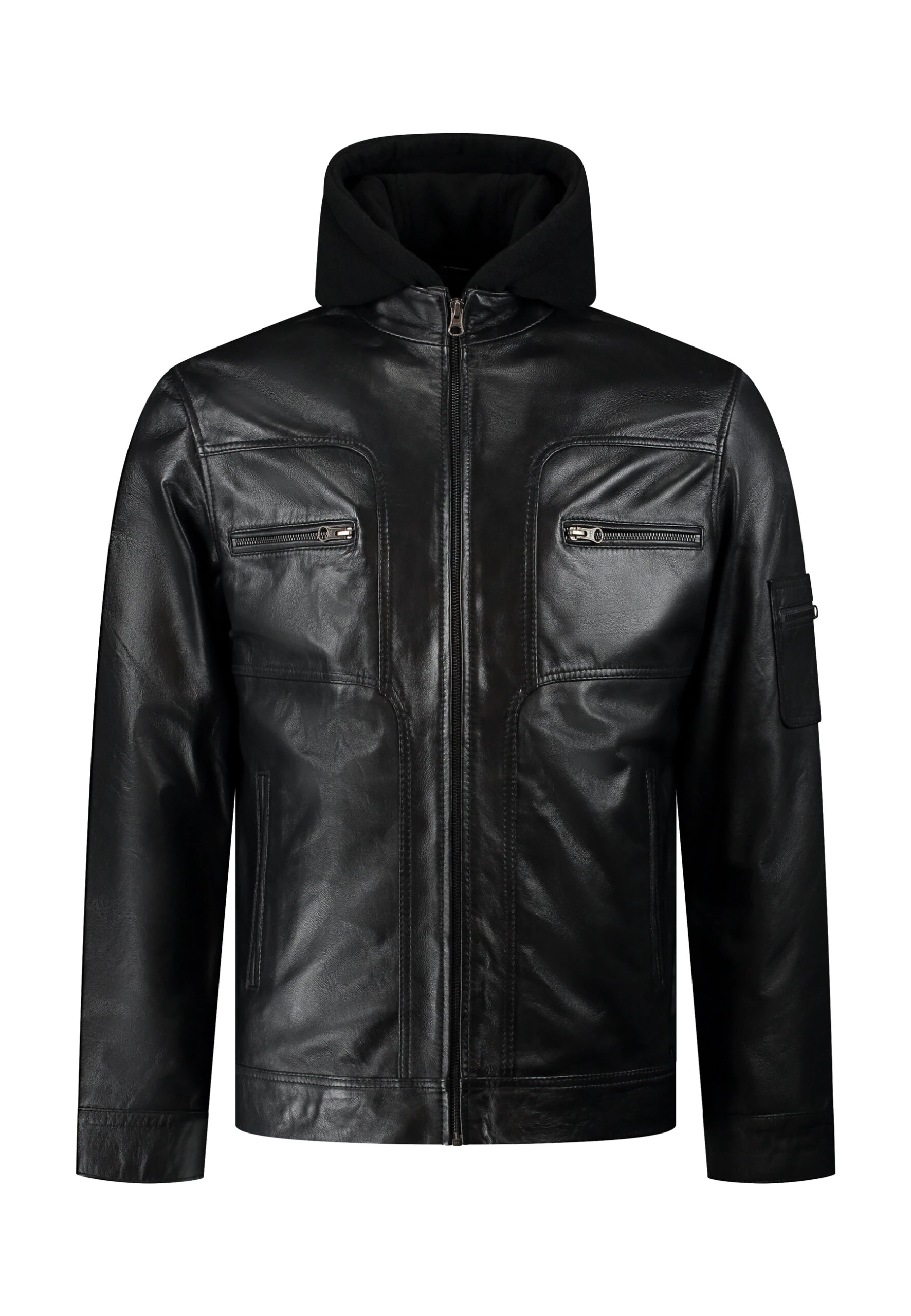 The Voyageur Black Leather Jacket – Fitted Design with Removable Wool Hood - Image 4