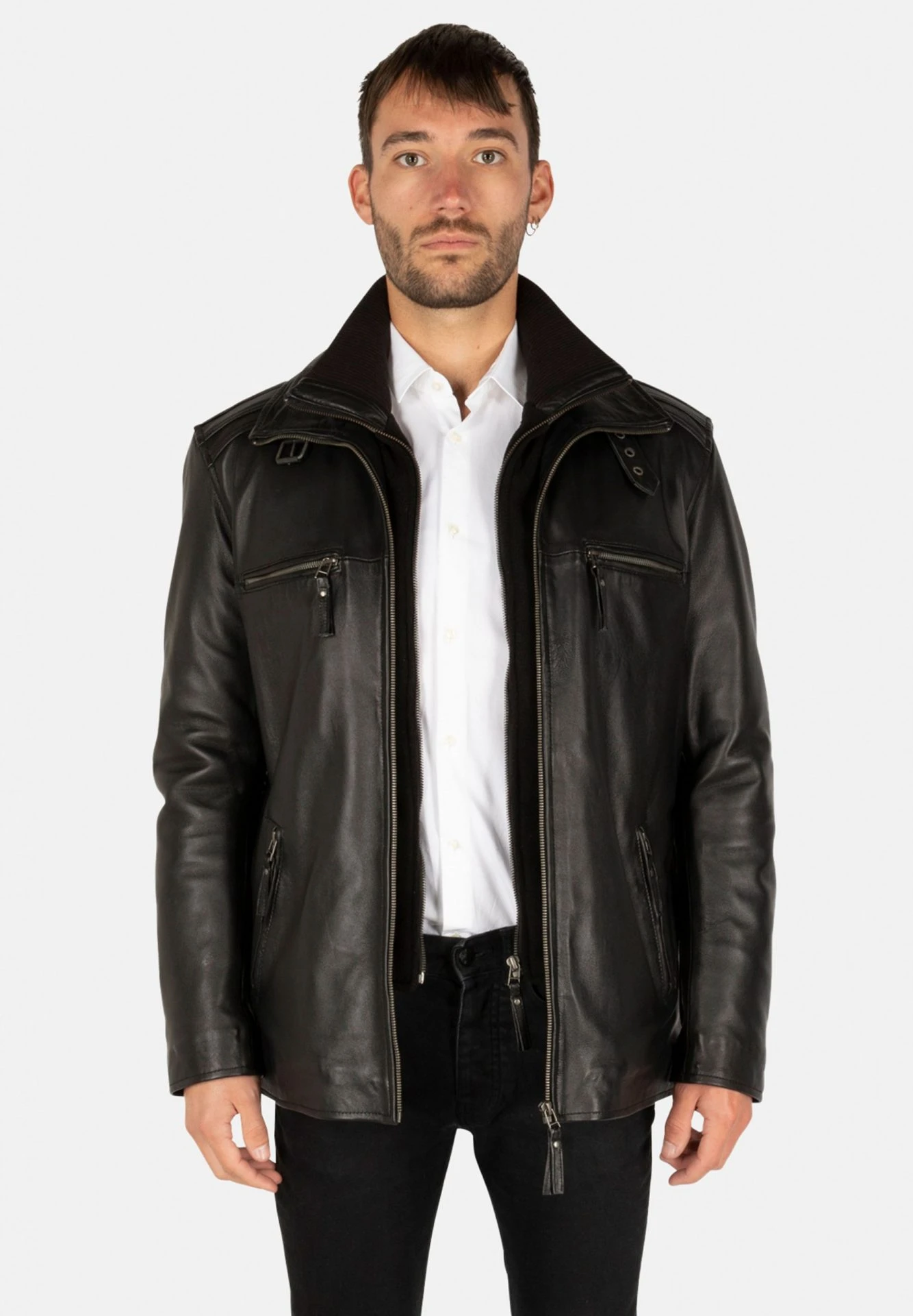 Flex Black Leather Coat – Versatile Parka with Removable Wool Collar | 2-in-1 Men's Leather Jacket - Image 3