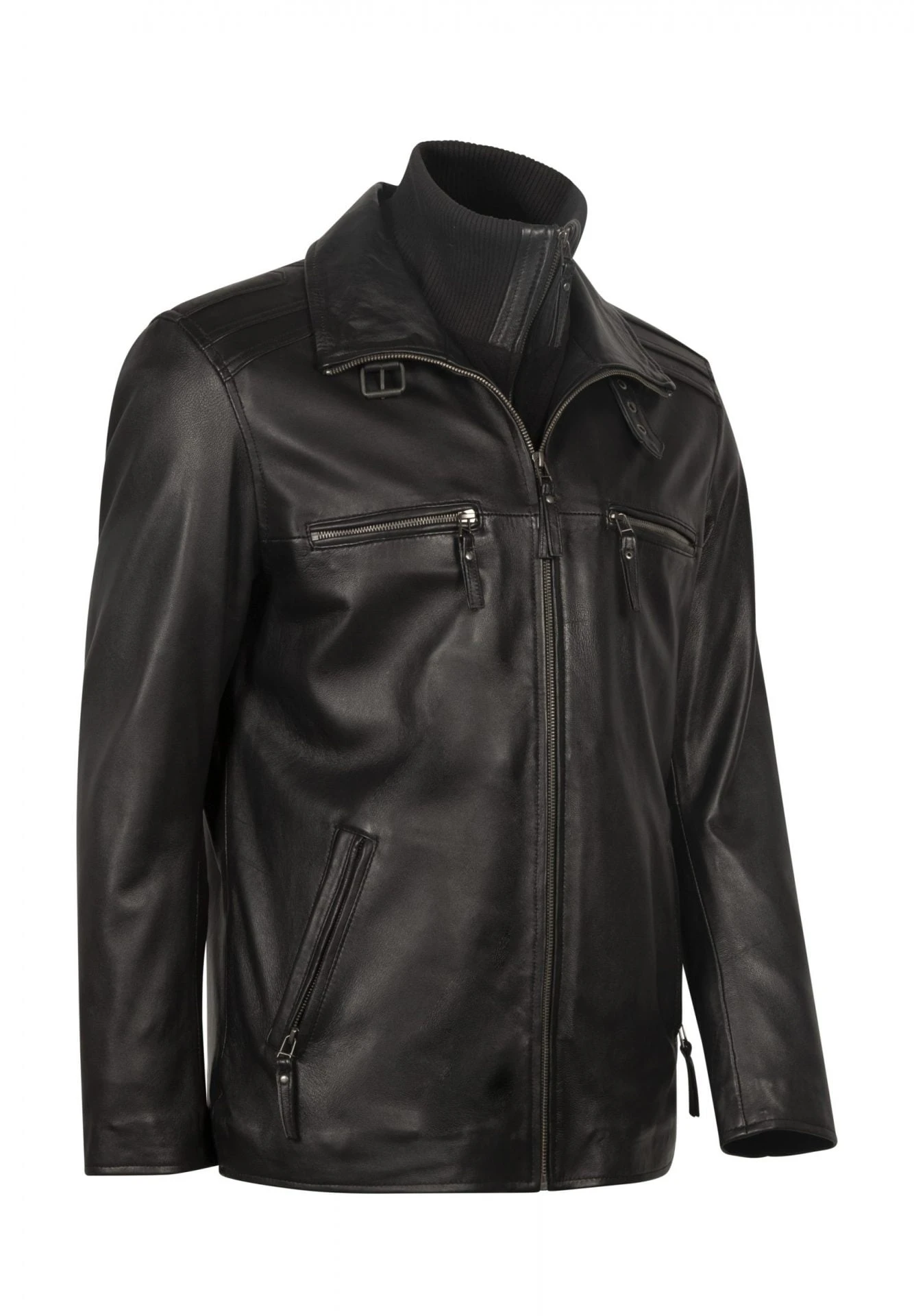 Flex Black Leather Coat – Versatile Parka with Removable Wool Collar | 2-in-1 Men's Leather Jacket - Image 5