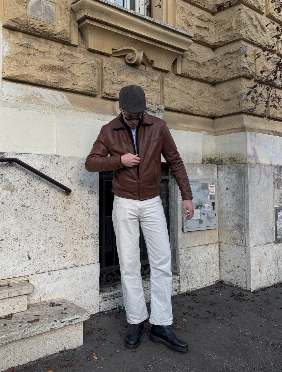 Kent Brown Leather Jacket – Classic High Collar Zippered Leather Jacket - Image 3