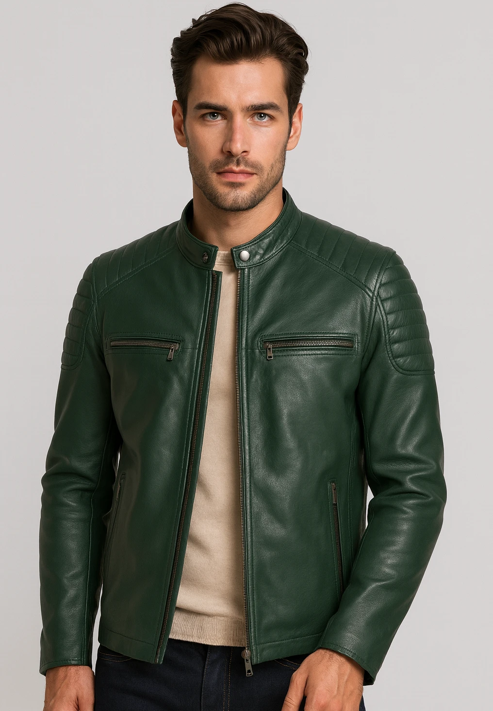 Harrison Green Leather Jacket – Genuine Biker Luxury - Image 4