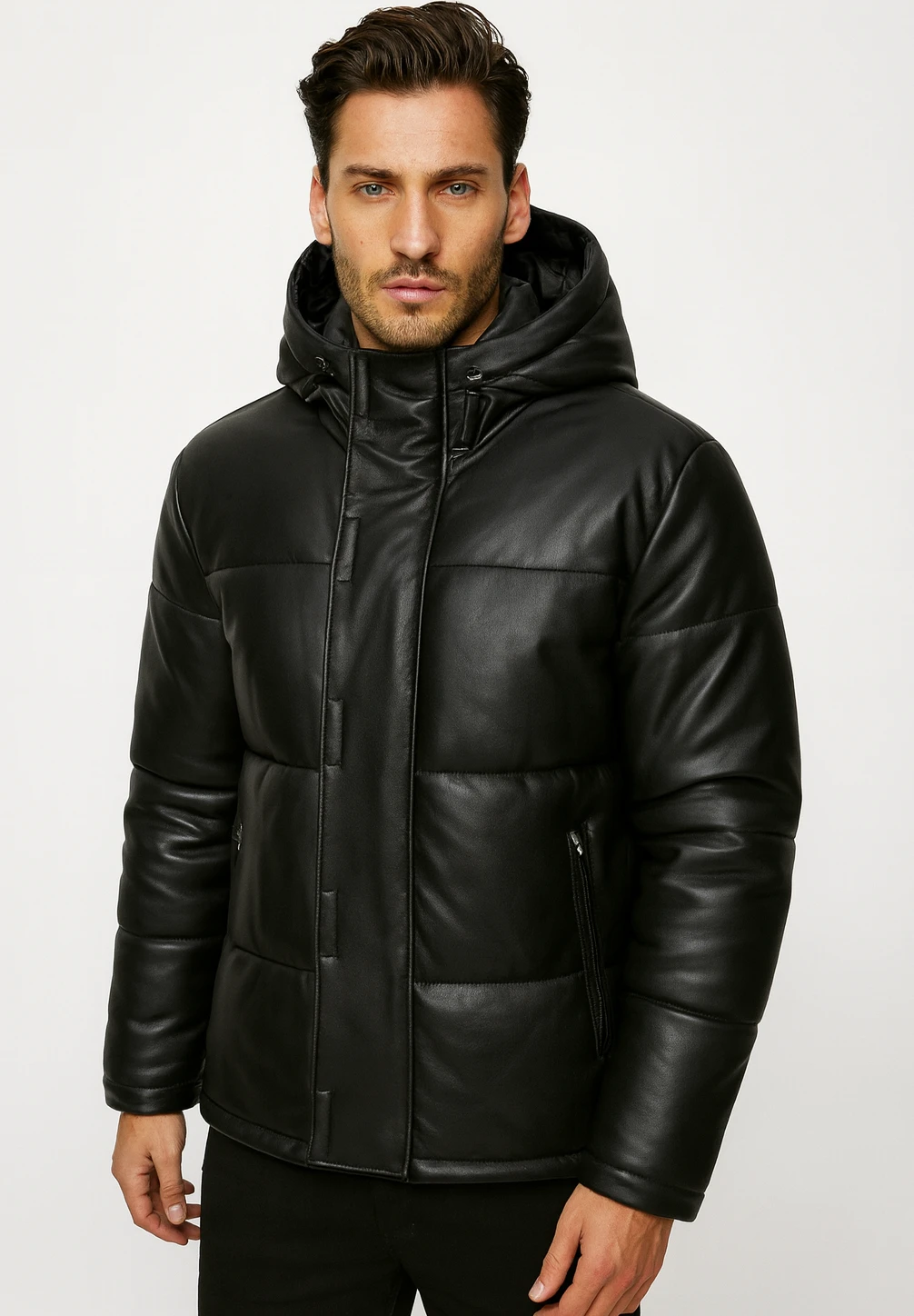Polaris Leather Puffer Jacket – Long Leather Parka – Winter Jacket – Black - Image 5