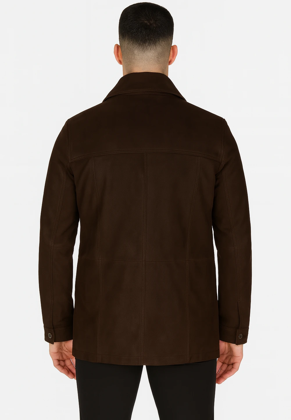 Buff Brown Leather Parka – Men's Leather Jacket with Removable Wool Collar – 2 Jackets in 1 - Image 4