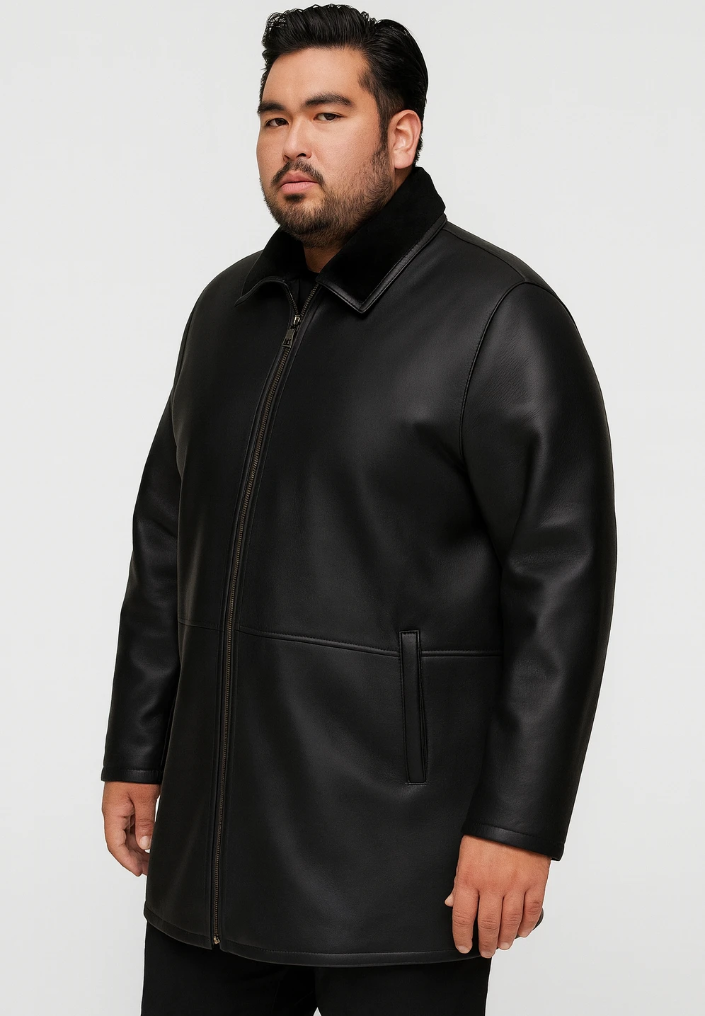 Men’s Shearling Coat – Apollo – Black Sheepskin Winter Coat with Natural Wool - Image 3