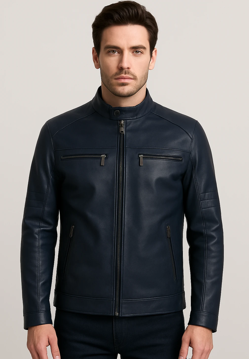 Jones Men's Royal Blue Leather Jacket – Slim Fit Genuine Leather Jacket - Image 2