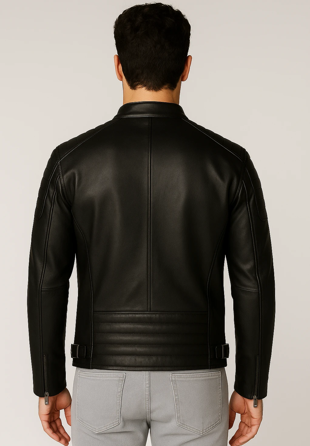 Harrison Black Leather Jacket – Men's Genuine Biker Jacket - Image 3
