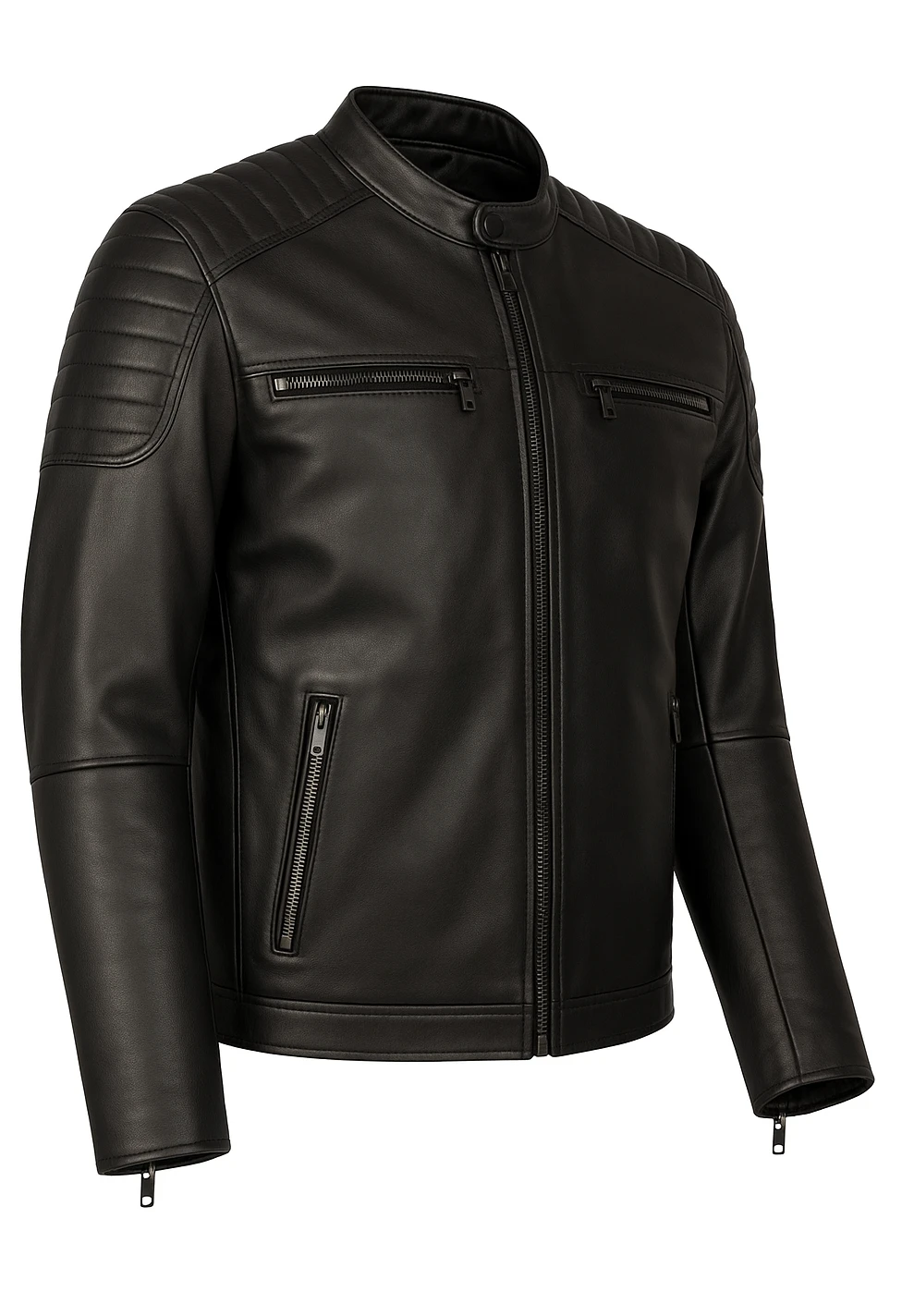 Harrison Black Leather Jacket – Men's Genuine Biker Jacket - Image 4