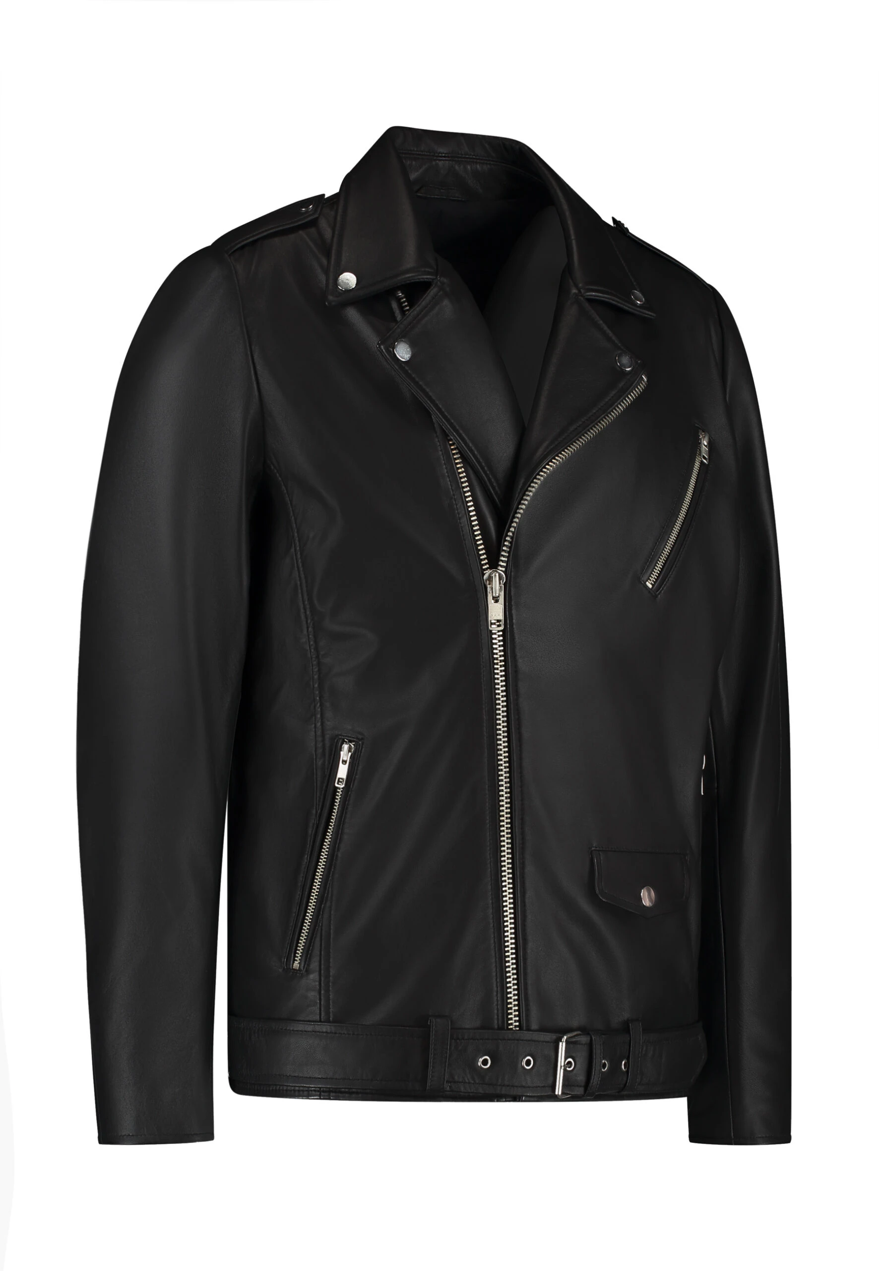 Odin Perfecto Black Leather Biker Jacket – Classic Belted Asymmetric Style - Image 4