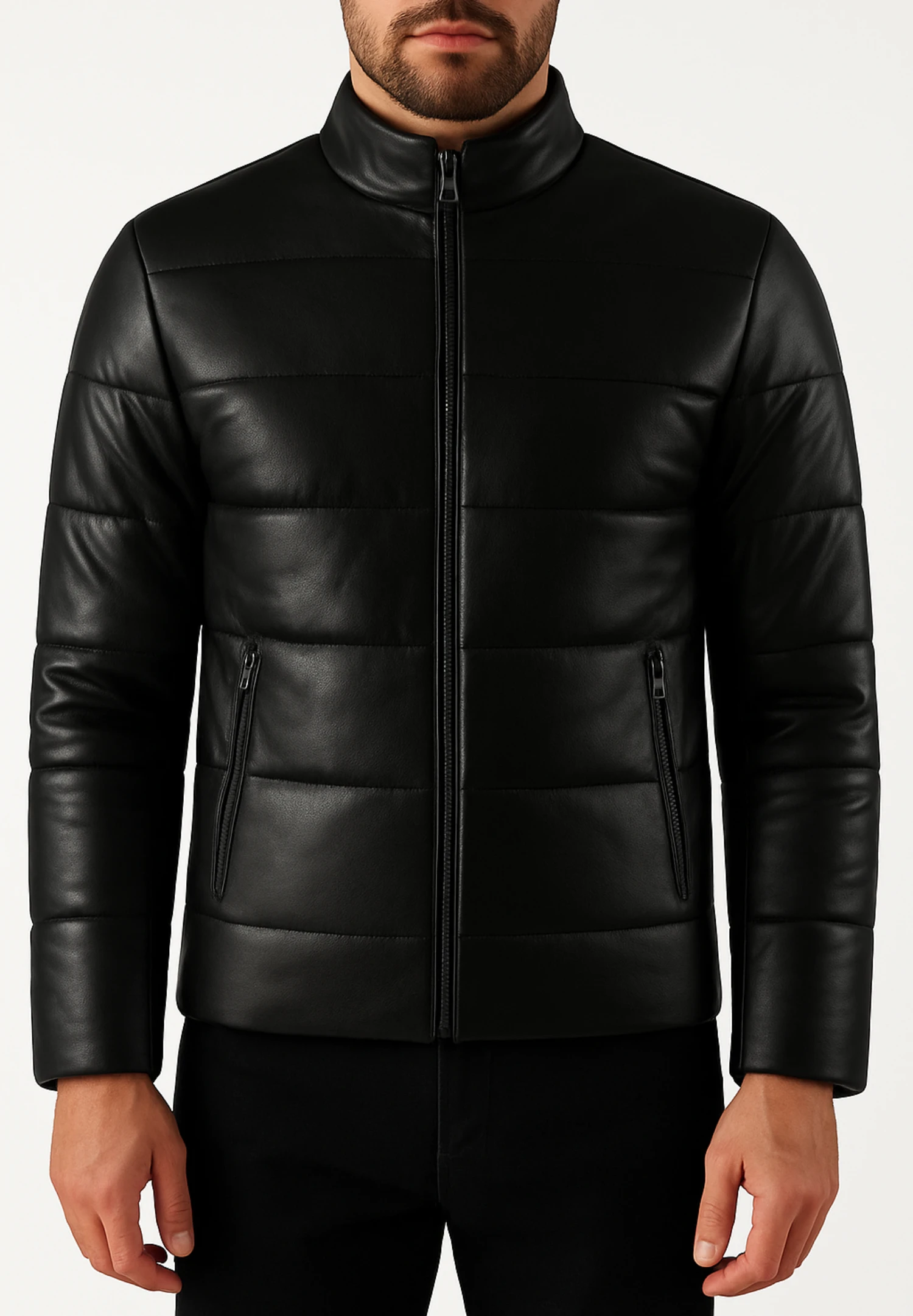 Venusio Men's Black Leather Bomber Puffer Jacket – Quilted Lambskin - Image 5