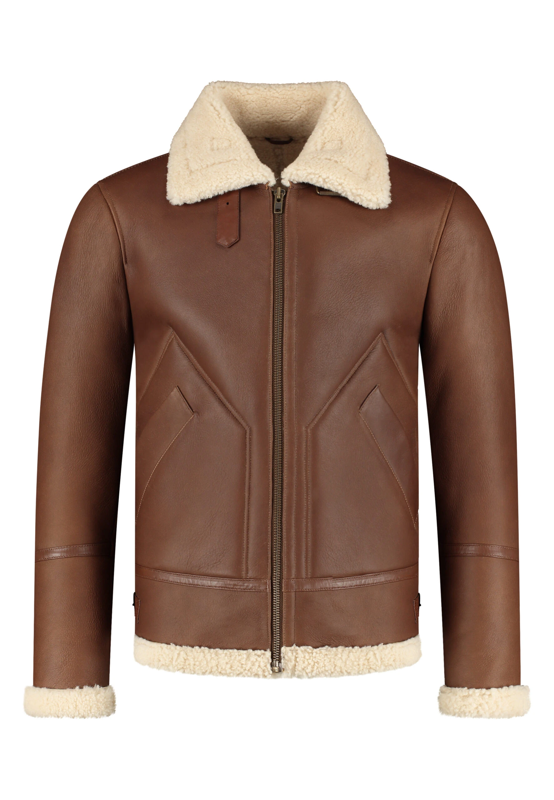 Men’s Shearling Jacket – The Hunter – Cognac Brown Lambskin & White Wool Winter Jacket - Image 7
