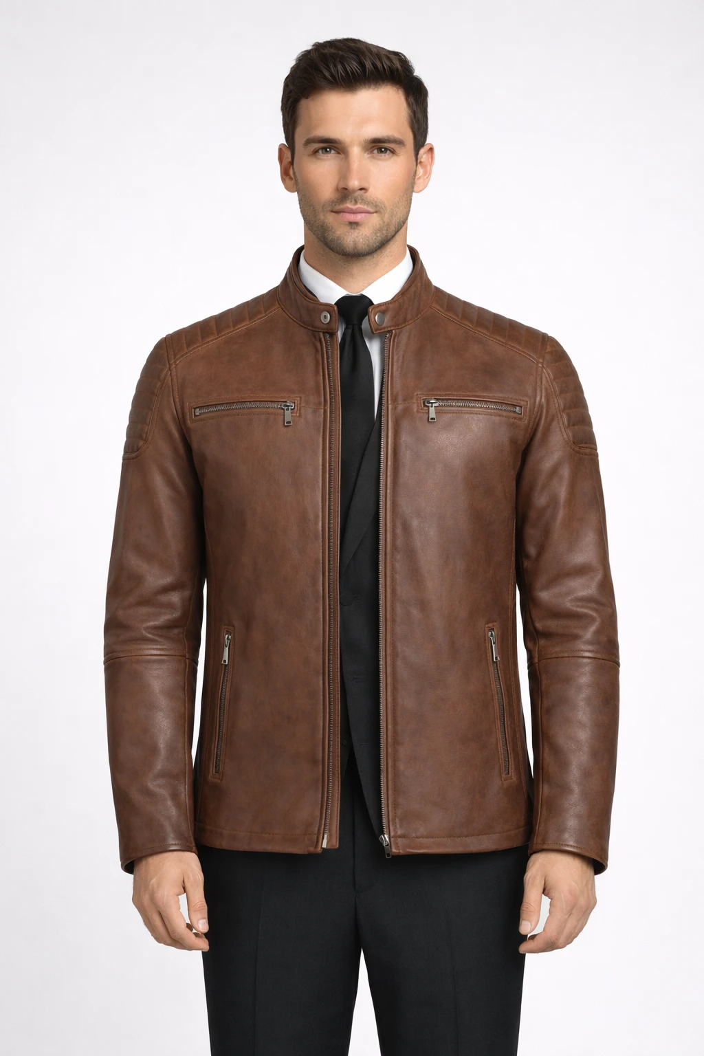 Harrison Brown Leather Jacket – Men's Genuine Biker Jacket - Image 3