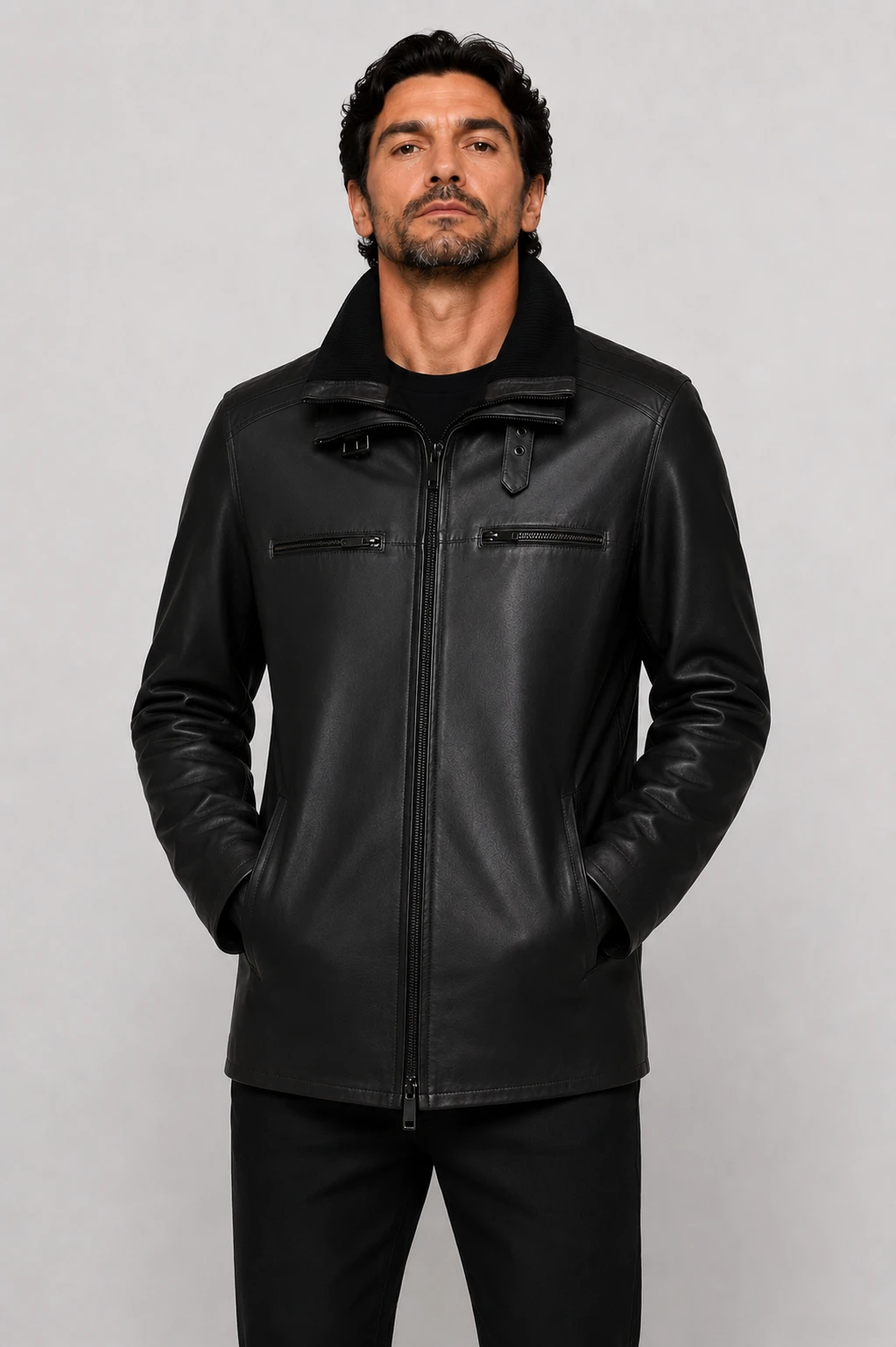 Flex Black Leather Coat – Versatile Parka with Removable Wool Collar | 2-in-1 Men's Leather Jacket - Image 4