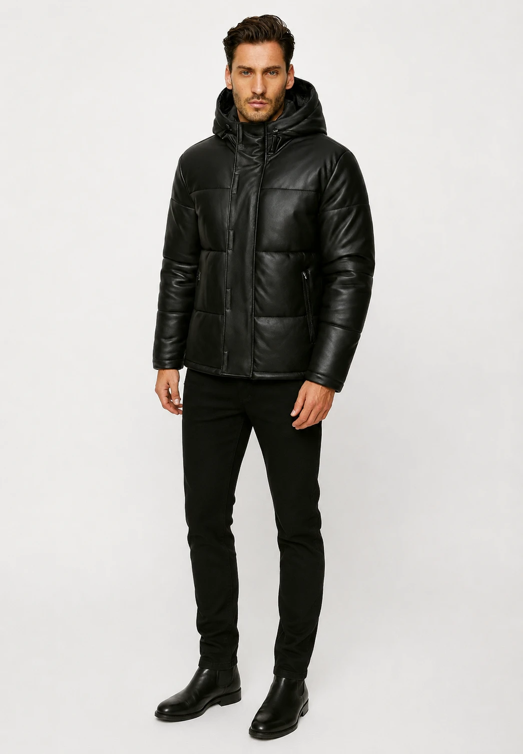 Veste en cuir Polaris - Parka longue en cuir - Manteau d'hiver - Noir - Image 8