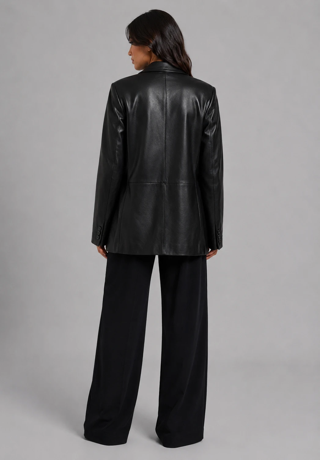 Hype Oversized Leather Blazer - Black - Image 4