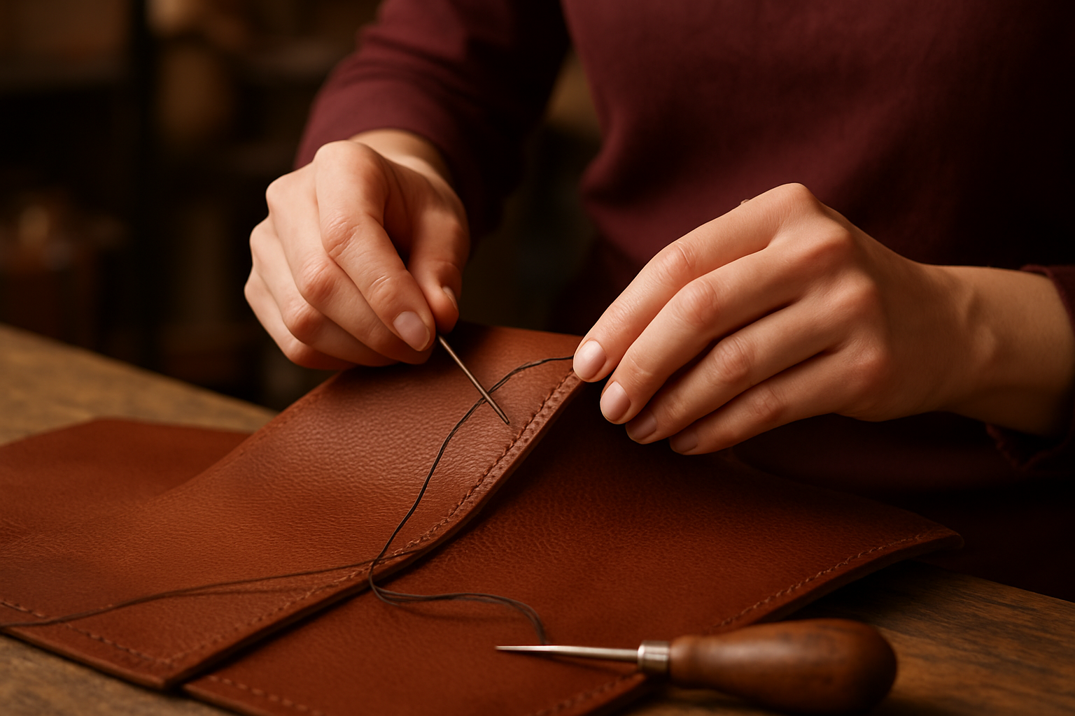 Image éditoriale Premium Cycasdor pour L'Art de l'Artisanat du Cuir de Luxe : Élégance Intemporelle Redéfinie