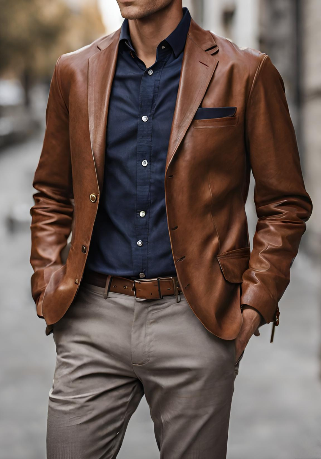 Brown Leather Blazer Outfit 1