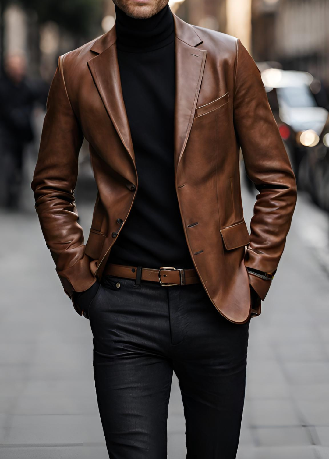 Brown Leather Blazer Outfit 2